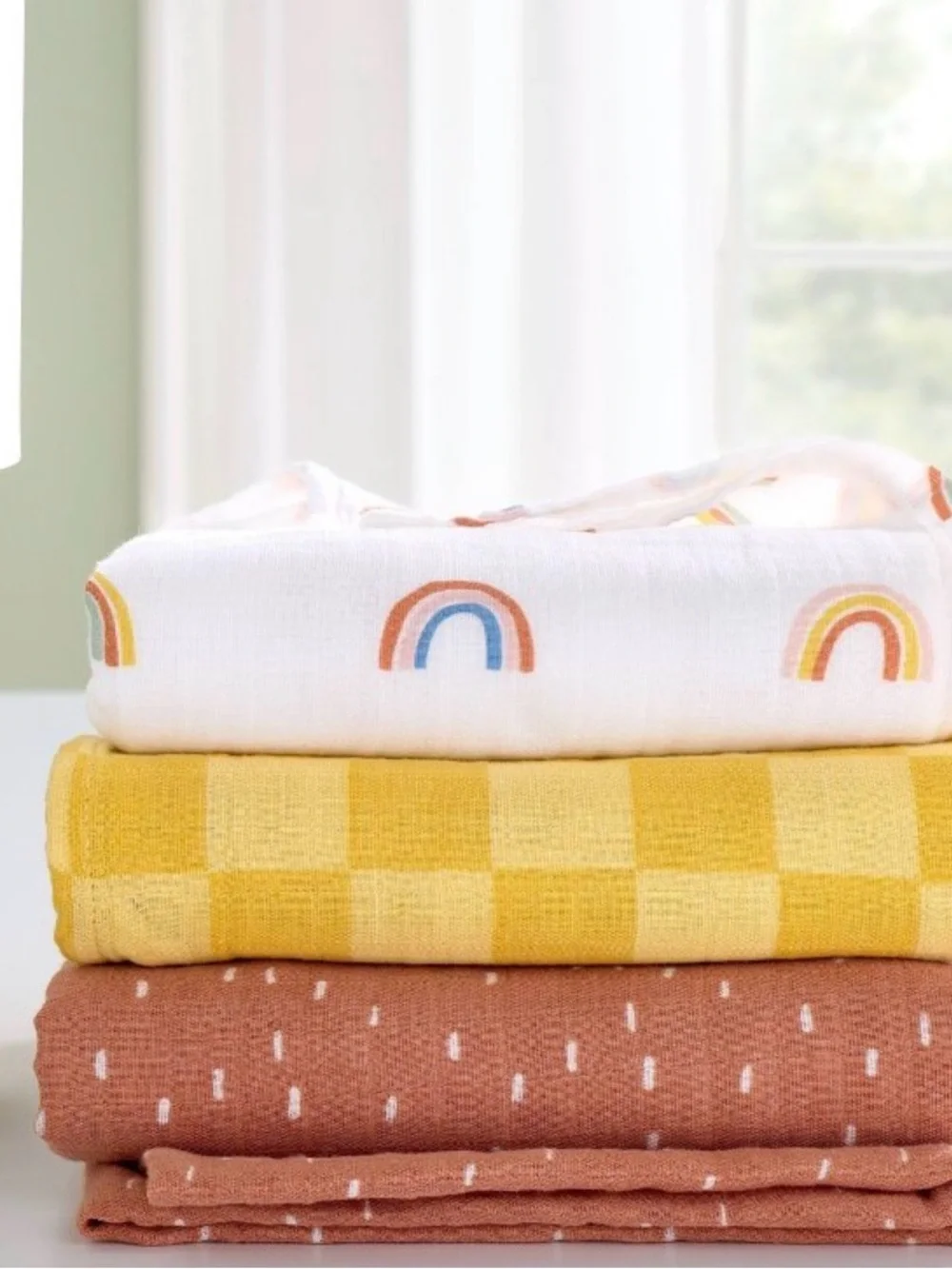 Muslin Swaddle Baby Blanket Set - Rainbow - Cloud Island Cotton 47”x47”